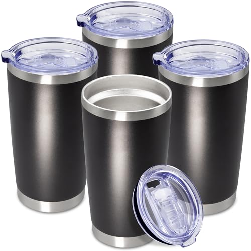 20oz Tumbler Insulated Coffee Tumblers with Lid Stainless Steel Black 4P (4 Count)