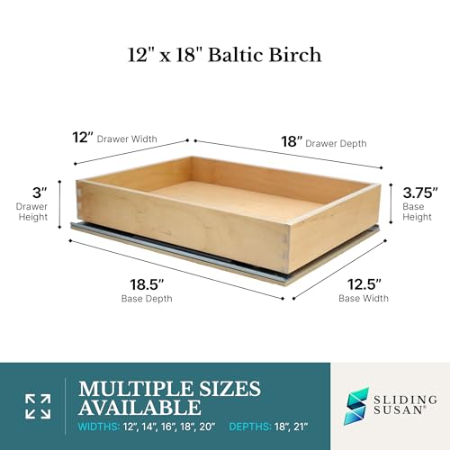 Pull Out Drawer for Cabinets 12" W x 18" D 9 Ply Baltic Birch