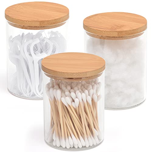 3 Pack Glass Qtip Holder Dispenser for Cotton Ball (6 Ounce)