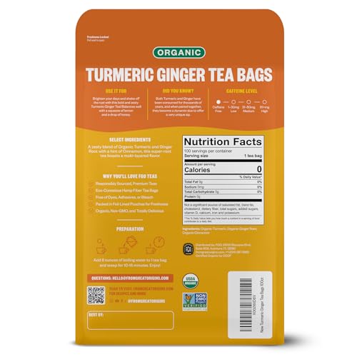 Organic Turmeric Ginger Tea (100 Count)
