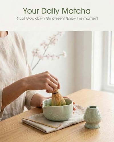 Matcha Set, 4-Piece Matcha Whisk Set with Crystal Glazed Bowl (4 Count)