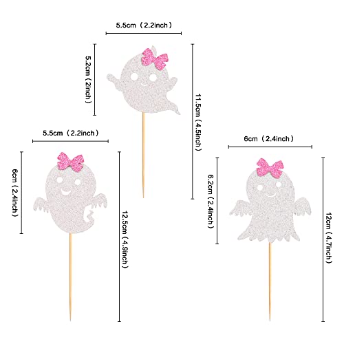 24Pcs Ghost Cupcake Toppers Pink Halloween Baby Shower Decor (24 Count)