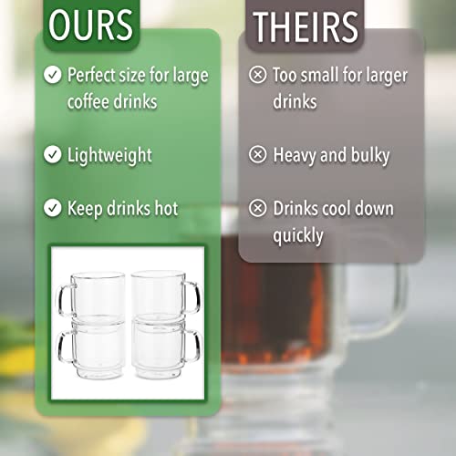 BTaT Double Walled Stackable Glass Coffee Mugs (4 Count)