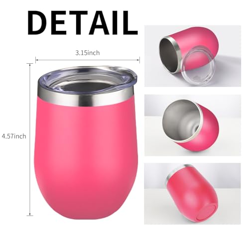 12oz 4 Pack Wine Tumbler Glasses with Lid Stemless Double Wall Vacuum Stainless Steel Travel Tumbler Keeping Cold & Hot for Wine (4 Count)