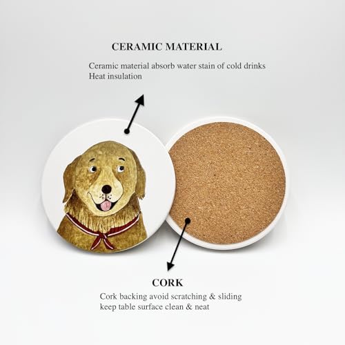 Cute Coasters for Desk Dog Themed Absorbent Ceramic Cup Coasters for Tabletop Protection