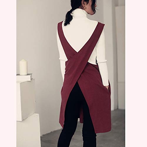 Soft Cotton Linen Apron Solid Color Halter Cross Bandage Aprons Japan Japanese Style X Shape Kitchen Cooking Clothes Gift for Women Chef Housewarming