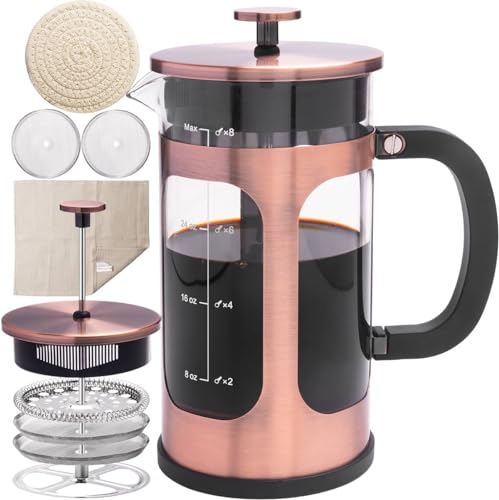 French Press Coffee Maker 8 cups 34 oz 304 Stainless Steel Coffee Press with 4 Filter Screens (34 Count)