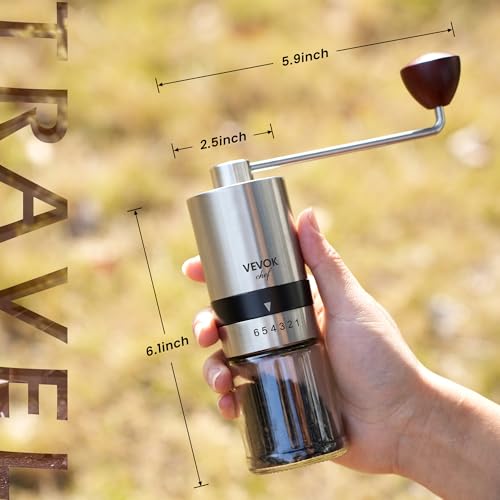 Manual Coffee Grinder Stainless Steel Burr Grinder 6 External Adjustable Setting Vintage Hand Coffee Grinder Portable Hand Crank Conical Coffee Bean Grinder Mill for Home