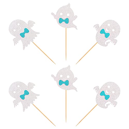 24Pcs Blue Ghost Cupcake Toppers Blue Halloween Baby Shower Decor (24 Count)