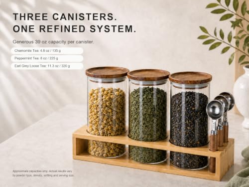KKC HOME ACCNETS Glass Canister Set with Bamboo Rack & Scoops (5 Count)
