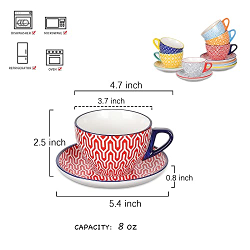 Ceramic 8 oz Cappuccino Cup Set with Saucers (6 Count)