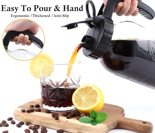 Cold Brew Coffee Maker Half Gallon 2 Set Glass Mason Jar Pitcher With Spout Lid Filter 2 Quart Wide Mouth Iced Tea Brewing Jug Heavy Duty Handle Airtight & Leak (2 Count)
