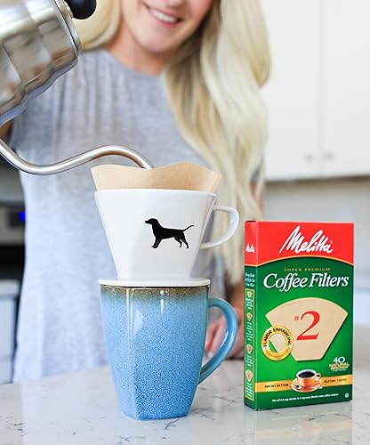 Black or Golden Lab Coffee Pour Over Single Cup Ceramic Brewer with Melitta Filters 8 to 16 oz Depending on How Much Water