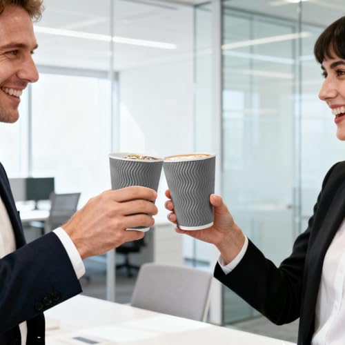 500 Pack 12 oz Coffee Cups Disposable Insulated Paper Cup Gray (500 Count)