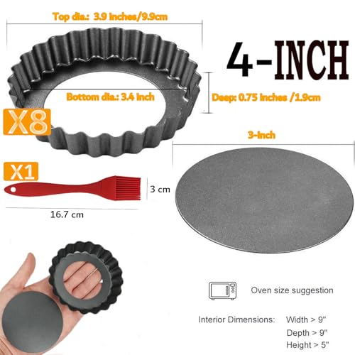 8 Pack Mini Tart Pans 4 Inch with Removable Bottom Round Nonstick Quiche Pan