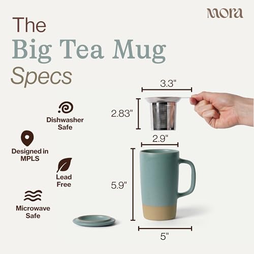 Mora Ceramics Large Tea Mug with Loose Leaf Infuser and Ceramic Lid
