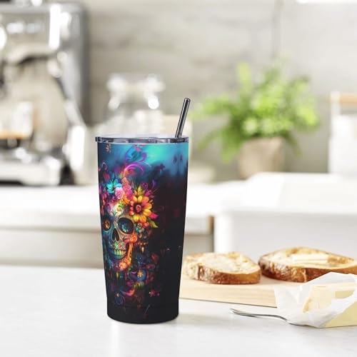 Skull Tumbler with Lid and Straw 20oz Coffee Tumblers Leakproof Stainless Steel Travel Mug Vacuum Insulated Cup for Iced and Hot (20 Count)