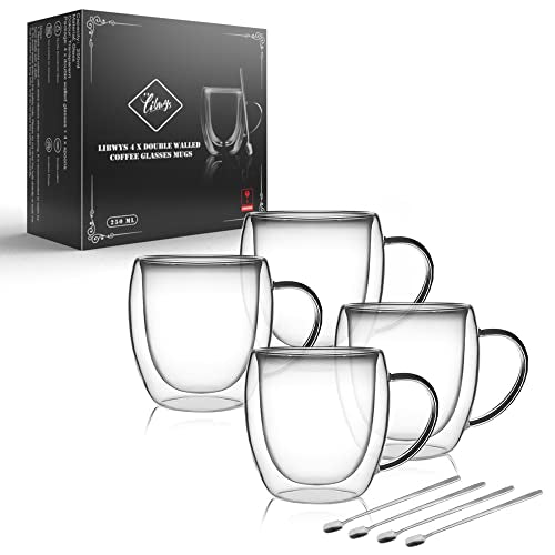 4 Pack Double Walled Coffee Cups Glasses Mug (4 Count)