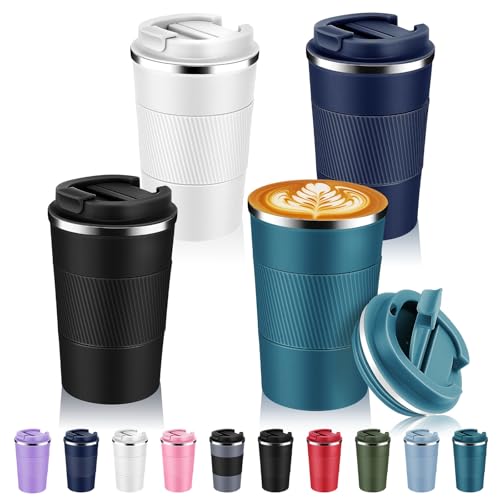 13 oz Stainless Steel Insulated Travel Coffee Mug with Fip Lid Bulk 4 Pack (4 Count)