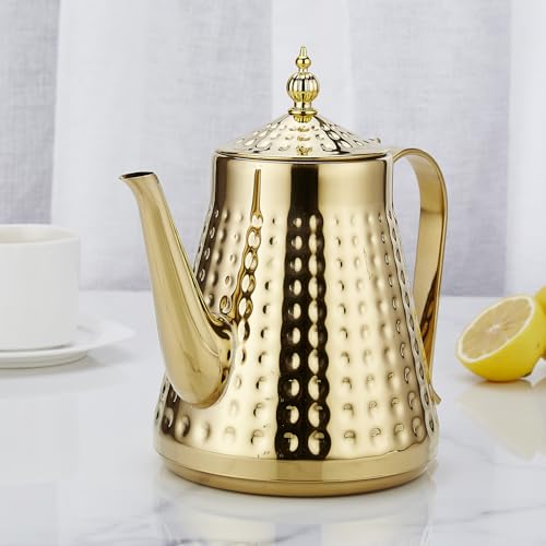 1.6L(54oz) Stainless Steel Hammer Patterned Teapot With Removeable Infuser,Loose leaf cover,Gold