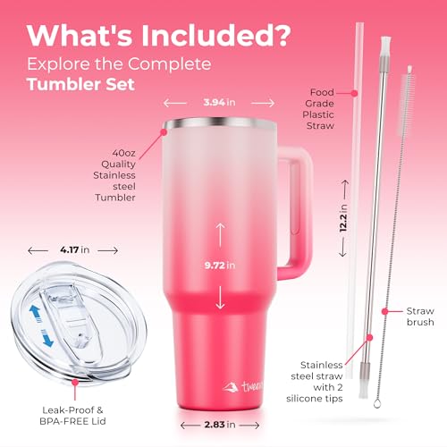 40 oz Tumbler With Handle and Straw Made of Stainless Steel