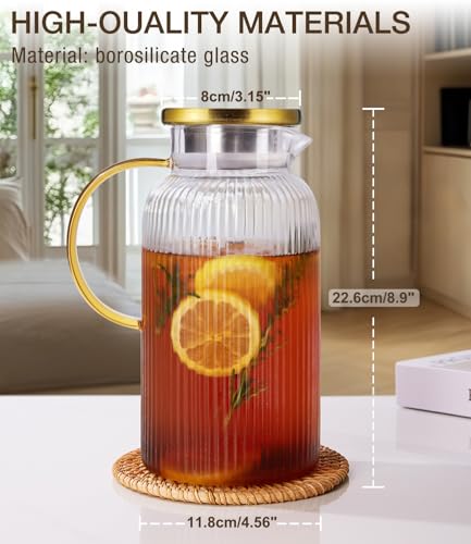2 PACK Glass Pitcher with Lid 64 oz (2 Count)