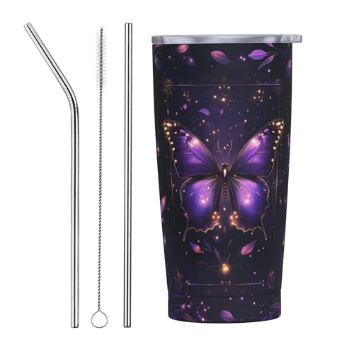 Butterfly Tumbler with Lid and Straw 20oz Coffee Tumblers Leakproof Stainless Steel Travel Mug Vacuum Insulated Cup for Iced and Hot (20 Count)