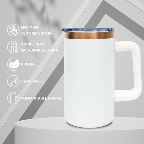 22oz Insulated Coffee Mug Bulk with Handle and Lid White (4 Count)