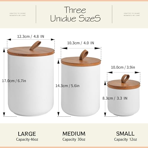 White Ceramic Canister Set with Bamboo Lids
