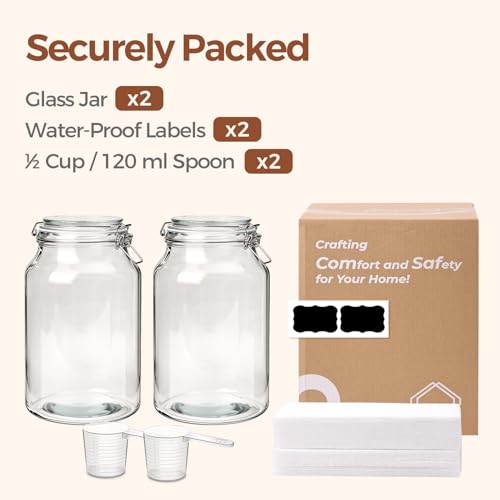 Large Glass Jars with Airtight Lids 1.1 Gallon 2 Pack Wide Mouth (2 Count)