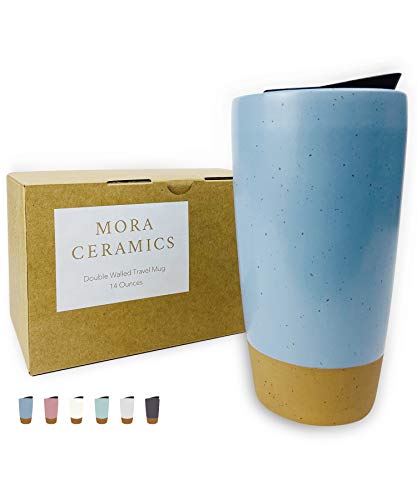 Double Wall Ceramic Coffee Travel Mug with Lid