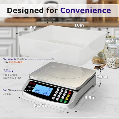 110lb 50kg Food Scale Digital Kitchen Scale with Tray Large LCD Display 304 Stainless Steel Commercial Price Computing Scale Counting Scale for Baking Cooking Meat Industry Counting Adapter Included (2.2 Count)