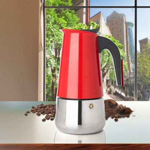 9 Cup Greca Moka Pot Red Stainless Steel Stovetop Espresso Maker (9 Count)