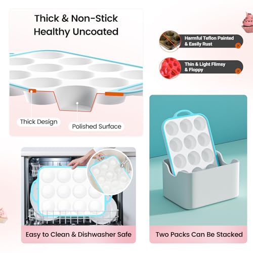Silicone Muffin Pans for Baking 2 Pack