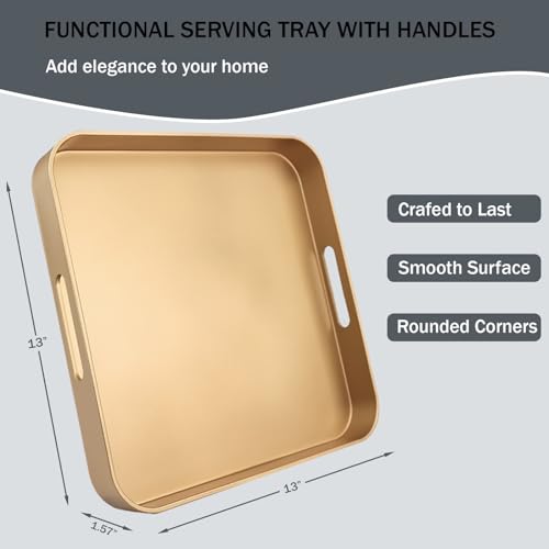 Square Gold Decorative Serving Tray with Handles