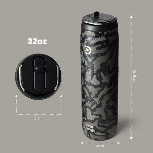 Stainless Steel Water Bottle 32 oz Black Camouflage