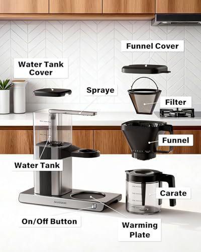 8 Cup Drip Coffee Maker with Reusable Filter and Glass Coffee Pot
