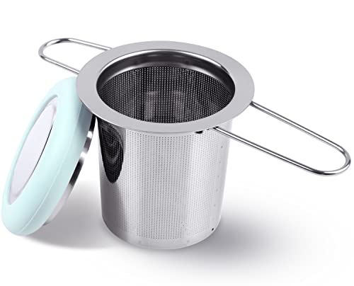 Tea Infuser Stainless Steel Tea Strainer Folding Handle Tea Filter Extra Fine Mesh Strainer Brewing Basket with Lid for Loose Leaf Tea