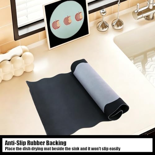 Black Scalloped Coffee Mat for Countertop Coffee Bar Mat Matt