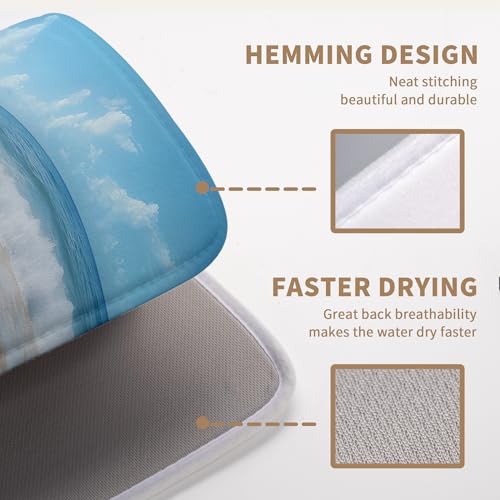 Summer Ocean Beach Blue Dish Drying Mat Sea Shell Starfish Large Kitchen Mat Dish Drying Pad Absorbent Dish Dryer Mat for Kitchen Countertops Microfiber Drainer Pad Dish Drying Rack Mat