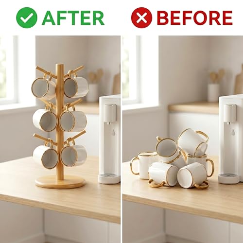 Bamboo Coffee Mug Tree with 6 Hooks