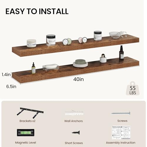 40 Inch Floating Shelves Wall Mounted for Display (2 Count)
