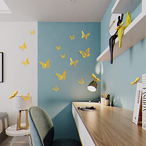 3D Butterfly Wall Decor 48 Pcs Gold Butterfly Birthday Decorations (48 Count)