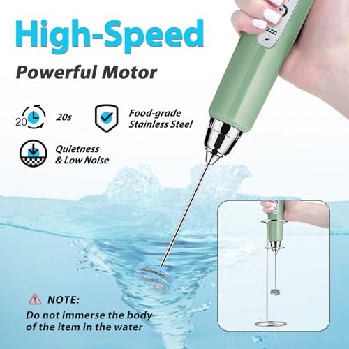 Milk Frother Wand Rechargeable Handheld Electric Whisk 3 Speed Adjustable