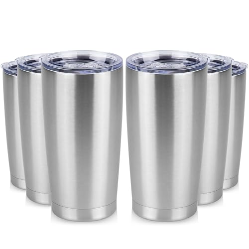 20 oz Tumbler Stainless Steel Tumblers Bulk with Lid Double Wall Insulated Coffee Tumbler Cups for Hot & Cold Drinks Powder Coated Travel Coffee Tumbler Mug Metal (6 Count)