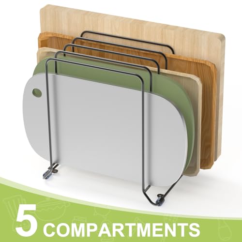 2 Pack-X-Large Kitchen Cabinet Organizer - Storage Tray Organizer Rack for Kitchen Cabinet - Divided Holder with 5 Slots for Skillets, Cutting Board, Baking Sheets (Black) (2 Count)