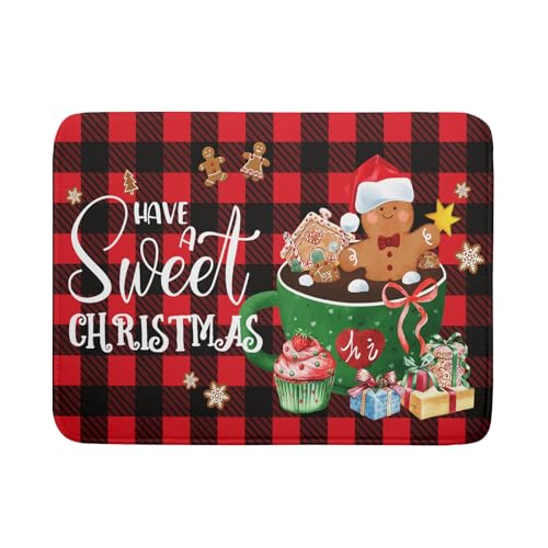 Gingerbread Man Dish Drying Mat Large 18x24inch Have A Sweet Christmas Red Black Buffalo Plaids Dish Drainer Mats Winter Hot Cocoa Cookies Fast Drying Dish Drying Pad for Kitchen Counter