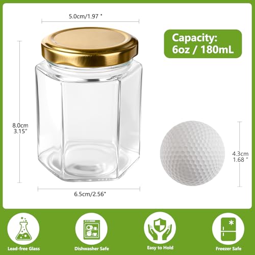 30 Pack 6 oz Glass Jars with Gold Lids (30 Count)