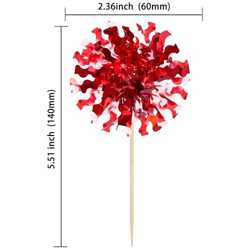 30Pcs Foil Firework Cupcake Toppers Happy Birthday Cake Toppers Tinsel Flower Drink Stirrers Cocktail Food Fruit Toothpicks for Valentine's Day Party Decorations Red (30 Count)