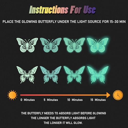 Glow in The Dark 3D Butterfly 24 Pcs 3 Sizes (24 Count)